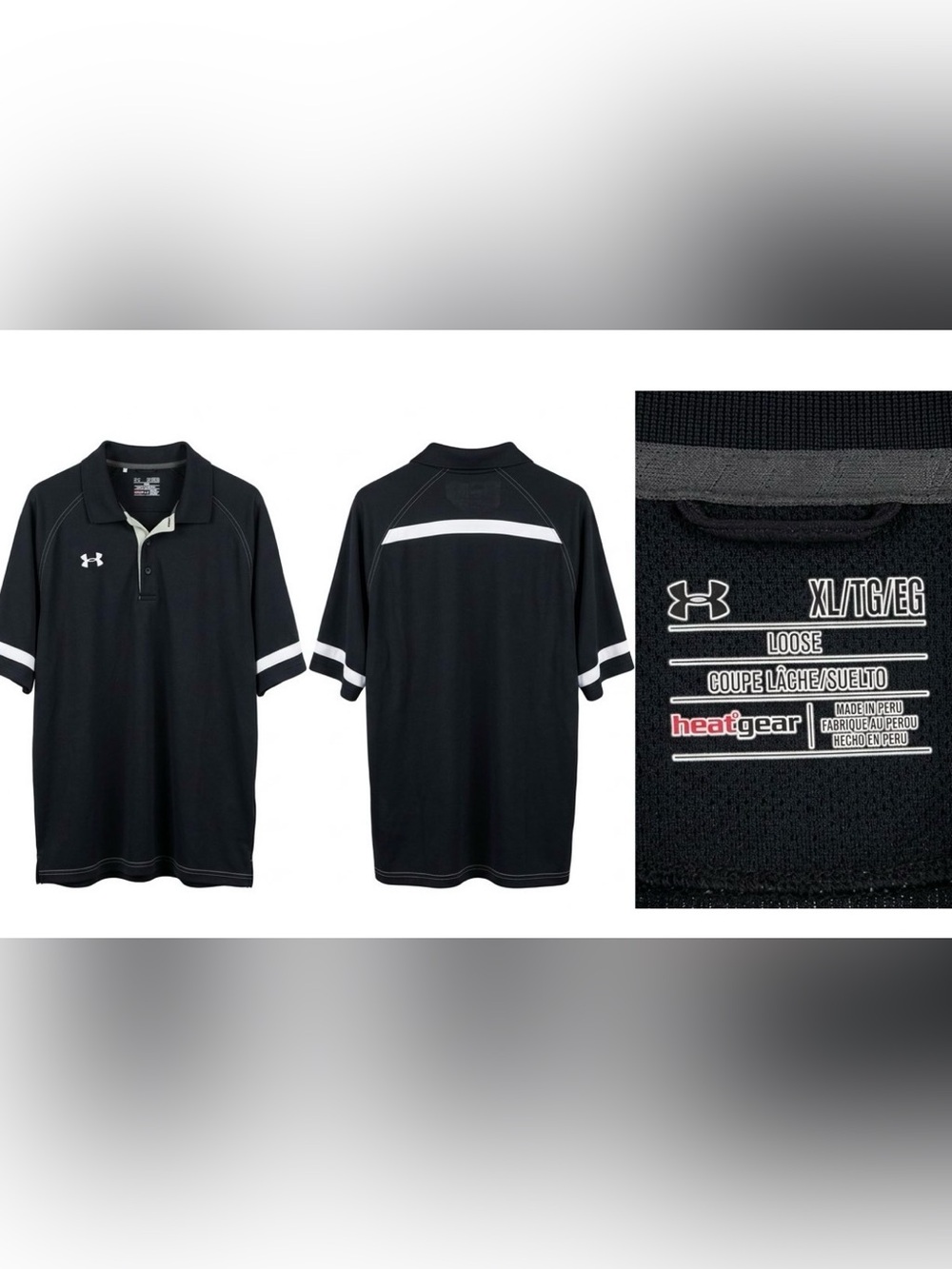 Under Armour Black Polo with White Stripe Accents XL Loose
